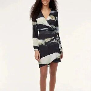 NEW  Aritzia Babaton Wallace Mini Wrap Dress water color long slv womens XXS